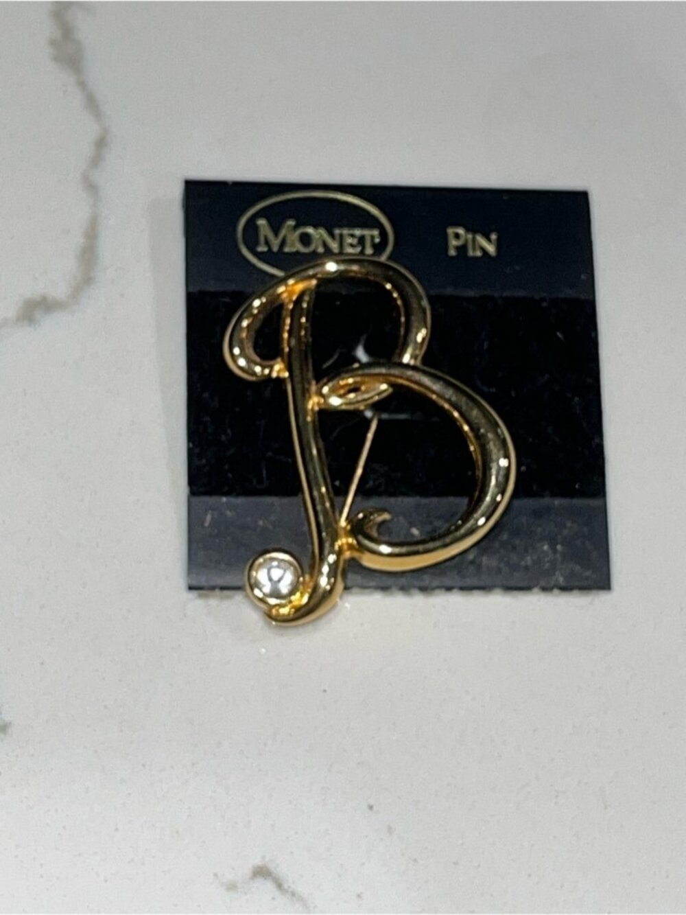 Monet Script Letter "B" Modernist With Rhinestone Brooch Pin Signed - Picture 3 of 12